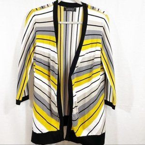 Kasper‎ Sweater Womens Large Stripe Large Open Cardigan 3/4 Sleeves